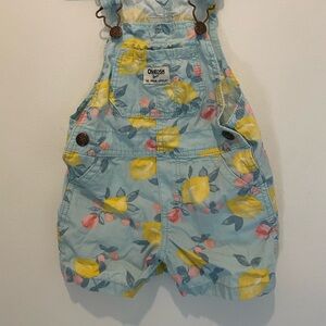 OshKosh B'gosh Kids Short Overalls with Lemon and Floral Print - Light Blue